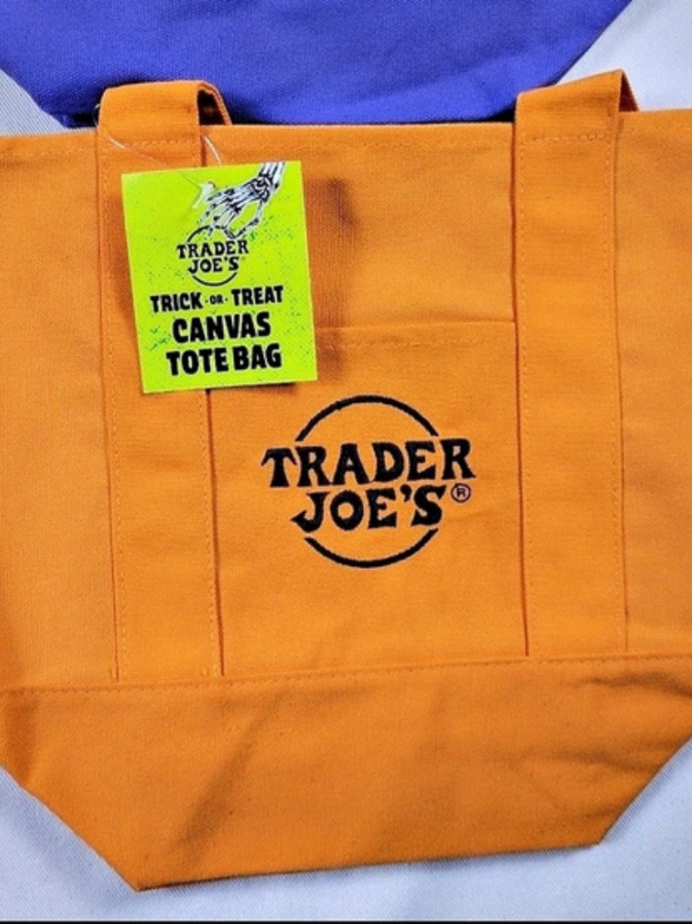 Trader Joe's Trick or Treat Orange Canvas Tote Bag NWT